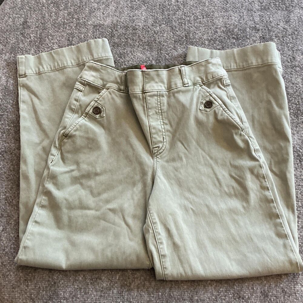 Spanx Stretch Twill Cropped Wide Leg Pants Womens S/P Green Relaxed Pockets